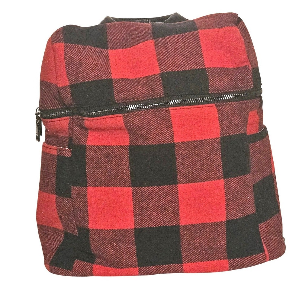 Jen & Co Red Black Buffalo Plaid Backpack Vegan Leather Checkered Travel Bag